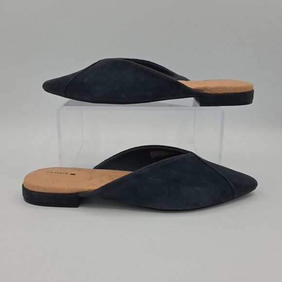 Birdies The Swan Mule Size 8.5 Womens Pointed Toe Suede Blue Flats Loafers EUC - Picture 1 of 8